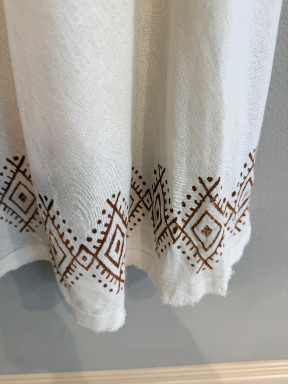 Handmade Boho Wrap Maxi Skirt Ivory Brown Geometric Print One Size - Picture 3 of 12